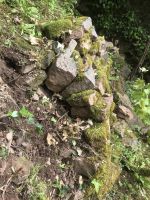 Die Wölbung der Mauer zeugt von deren Verfall.